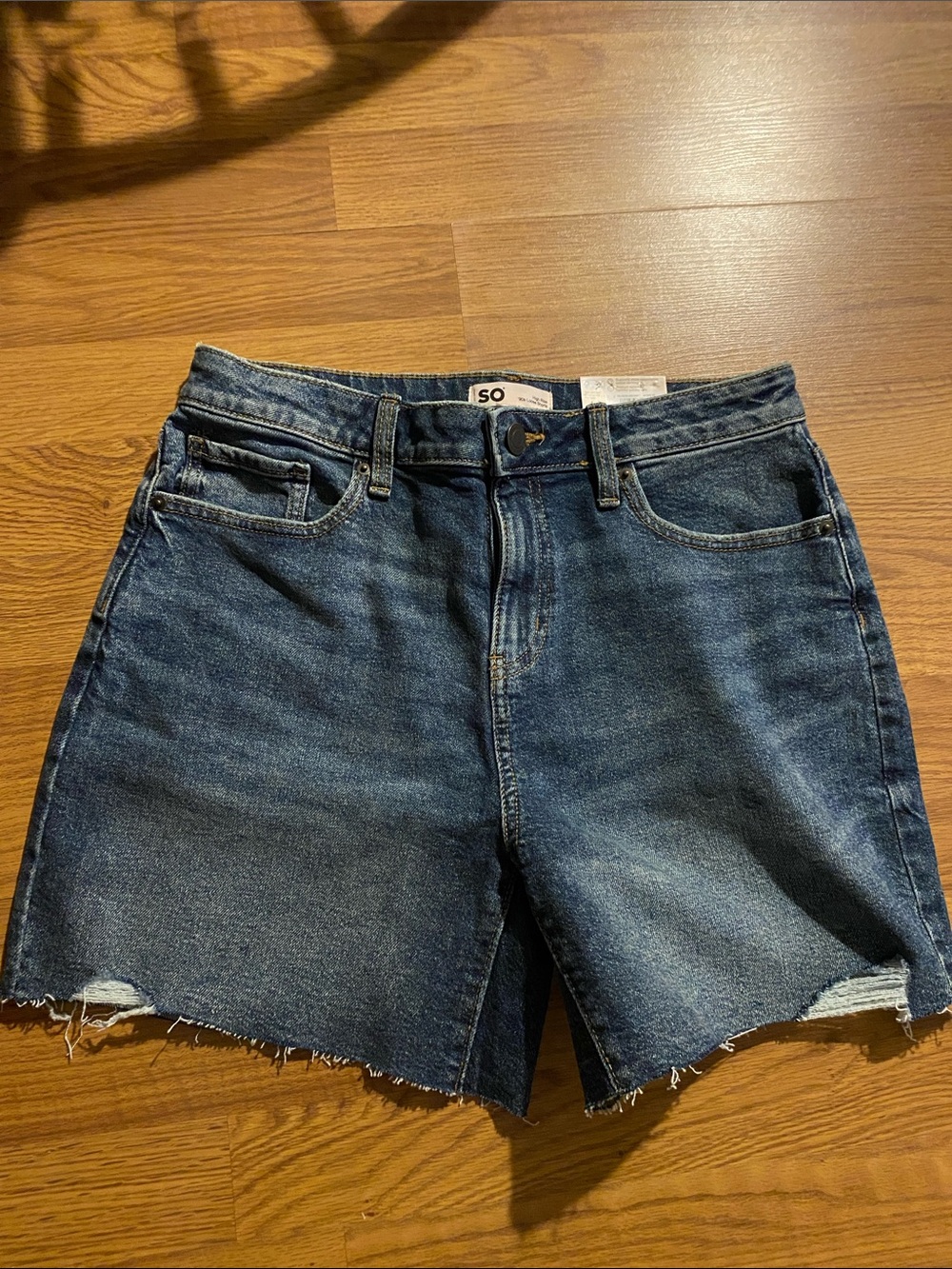 SO Dark Blue High-Rise Frayed Hem Denim Shorts Size 30 / size 11.